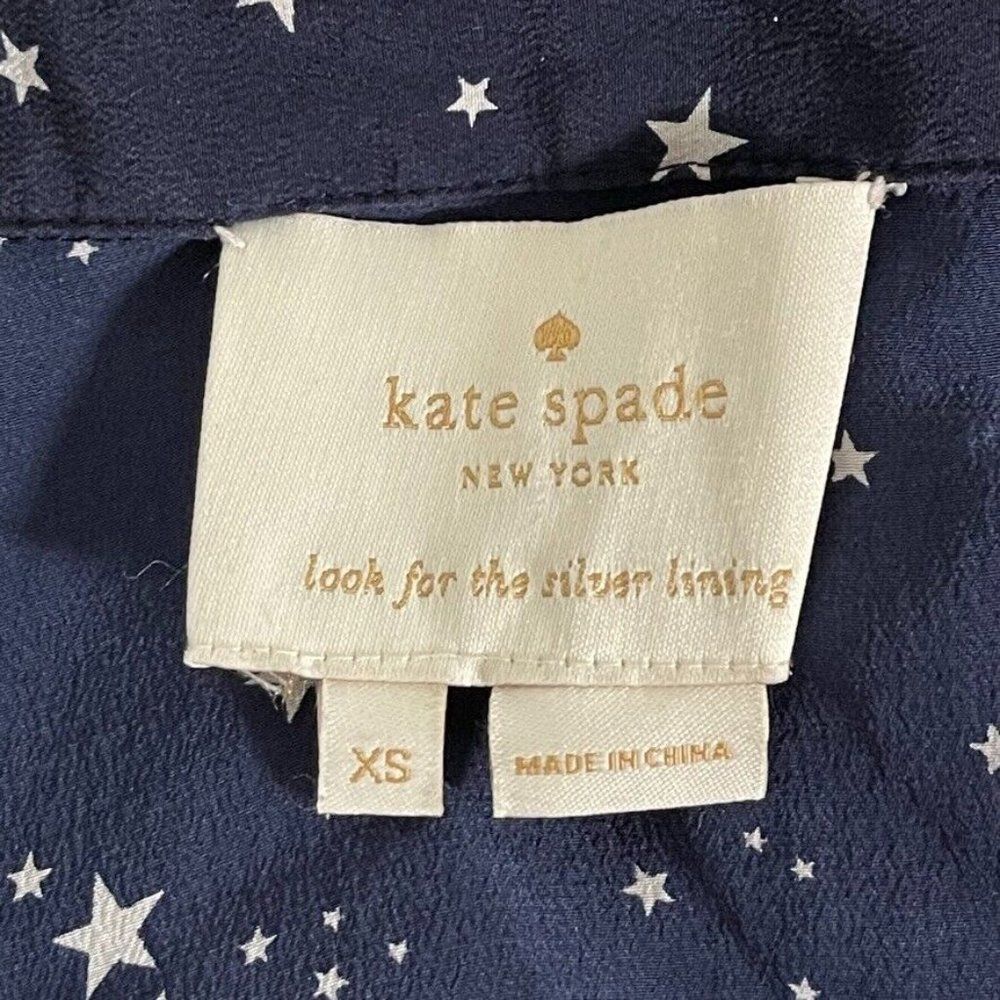 Kate Spade Womens Silk Navy Blue Star 3/4 Sleeve Ruffle Mini Dress Sz XS - Picture 10 of 11